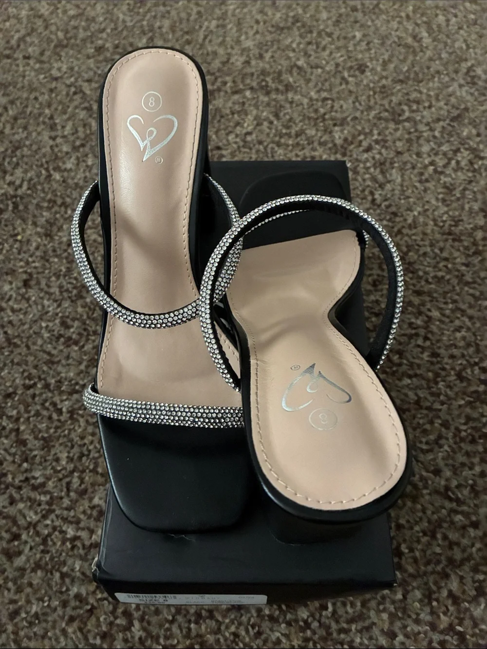 Windsor Black Block-Heel Sandals with Rhinestone Straps